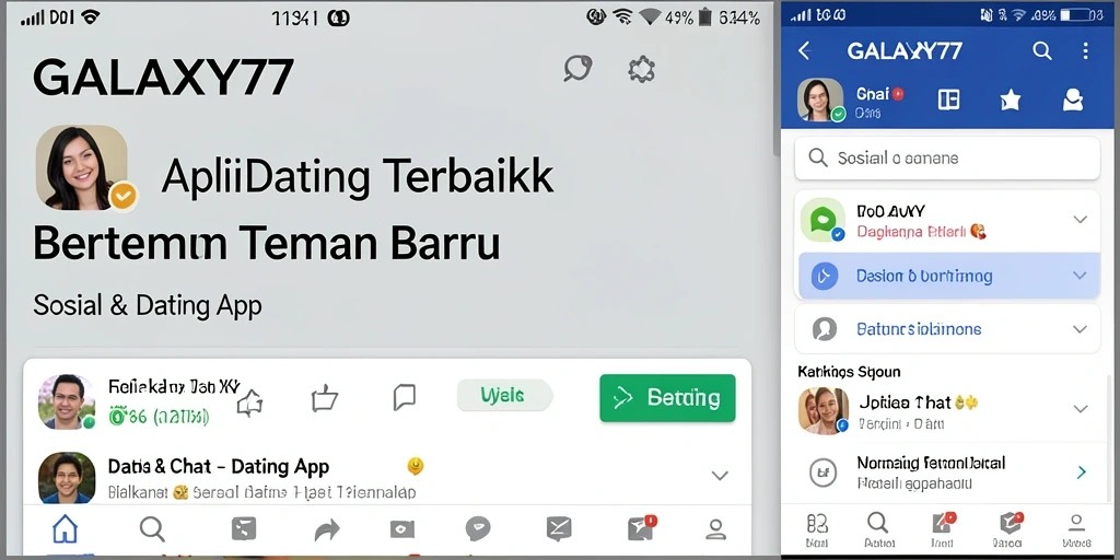 Tampilan antarmuka GALAXY77 yang menarik untuk aplikasi Dating App.