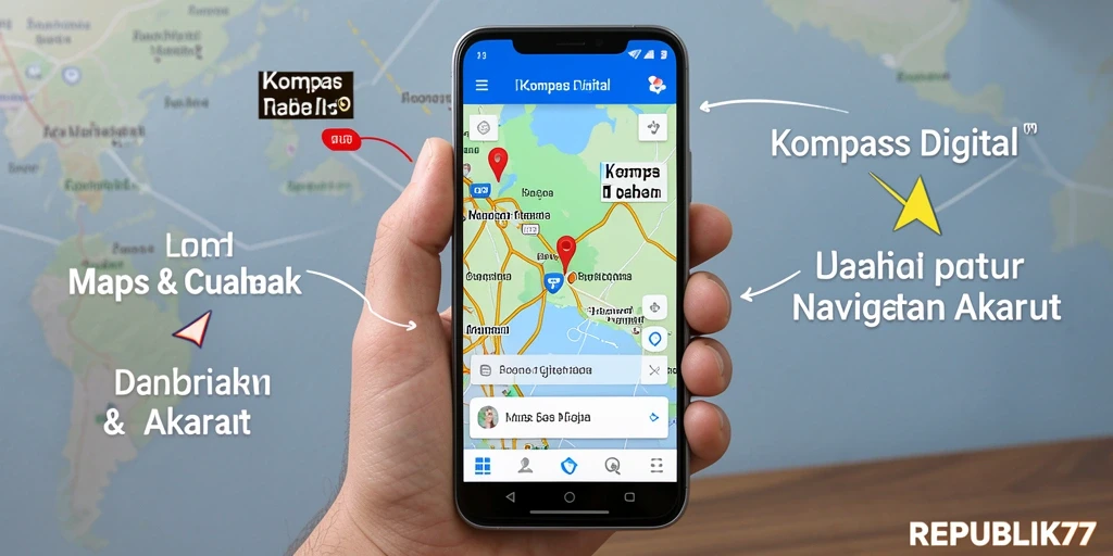 Antarmuka REPUBLIK77 yang menunjukkan fungsi Kompas Digital