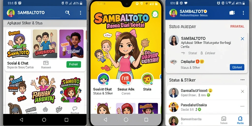 Antarmuka aplikasi SAMBALTOTO yang menarik dengan berbagai stiker.