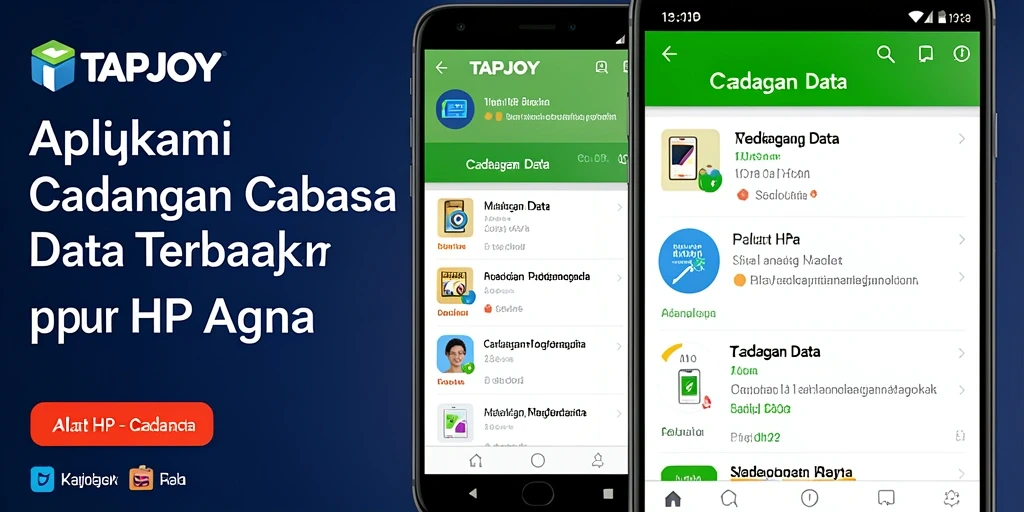 Screenshot aplikasi TAPJOY menunjukkan antarmuka cadangan data yang ramah pengguna.
