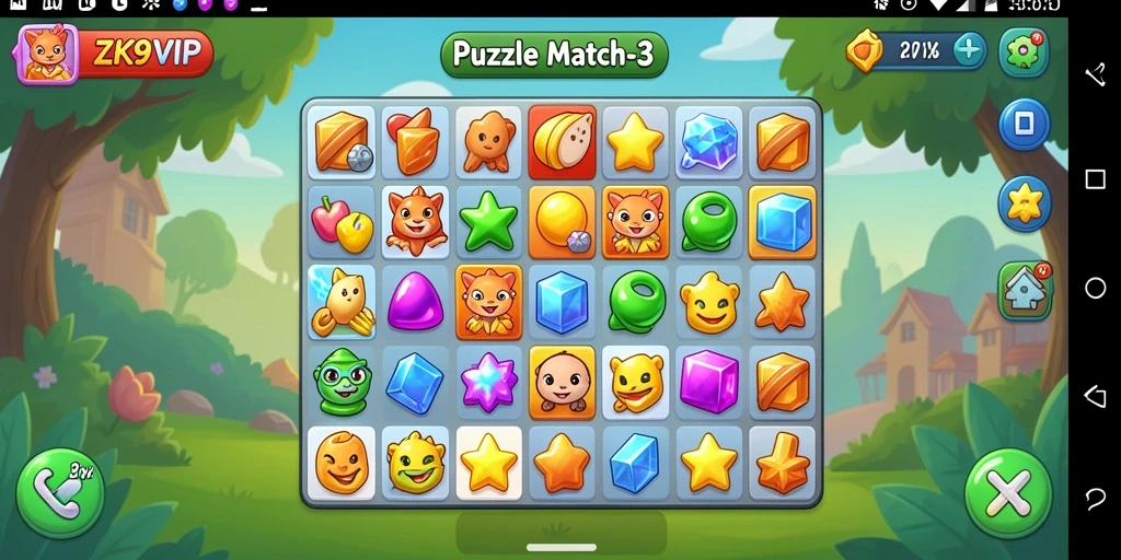 Antarmuka ZK9VIP yang menarik dengan fungsi Puzzle Match-3.